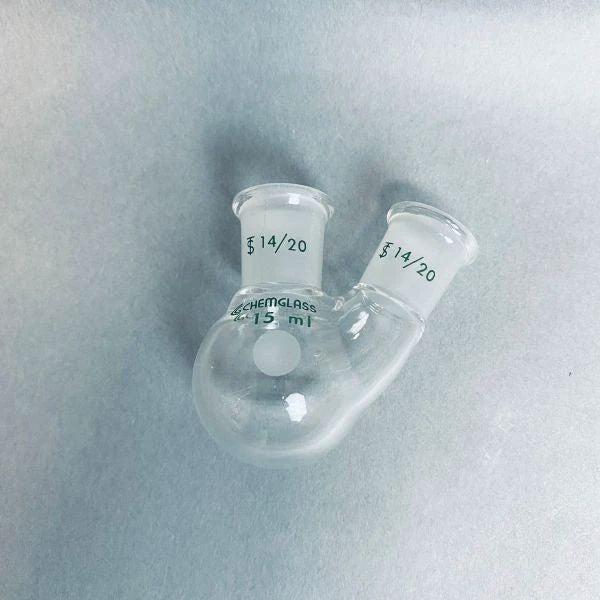 Chemglass Heavy Wall Round Bottom Flask 2 Neck 14/20 15 ml - Lot of 2 Flasks Jointed Glassware Chemglass