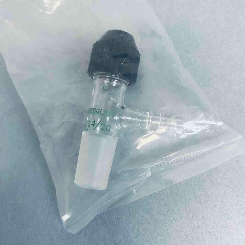 Chemglass Inlet Adapter 14/20 Inner Joint to #9 Chem-Thread with Side Hose Barb Jointed Glassware Chemglass