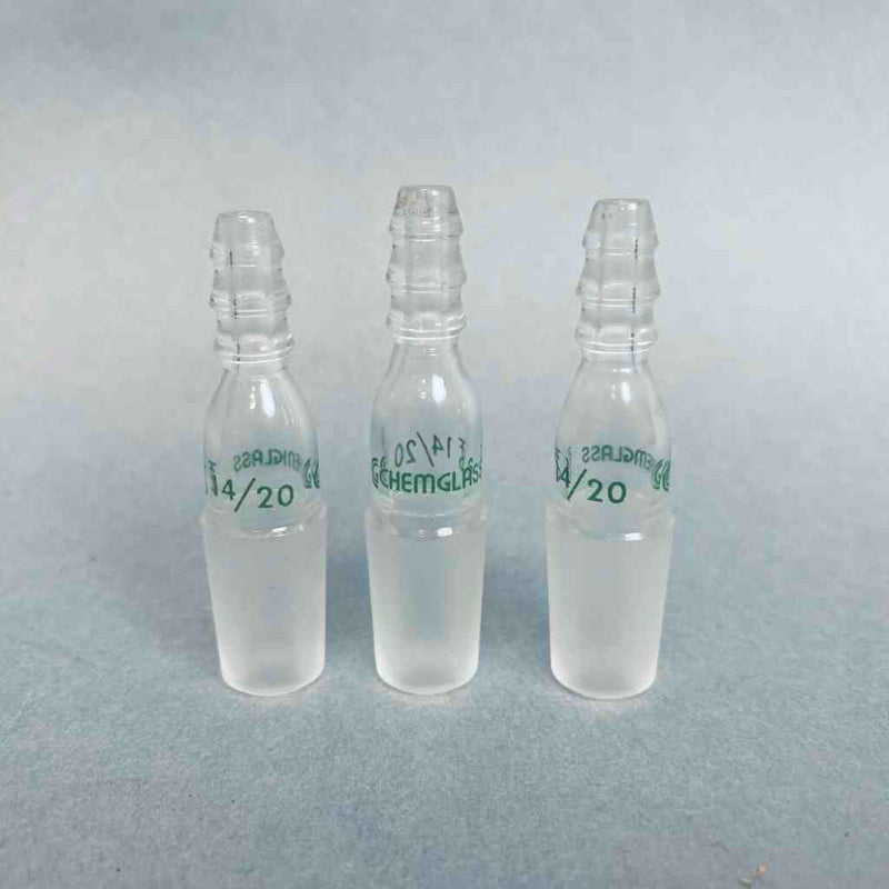 Chemglass Inlet Adapter 14/20 Inner Joint to Hose Barb Lot of 3 Adapters Jointed Glassware Chemglass