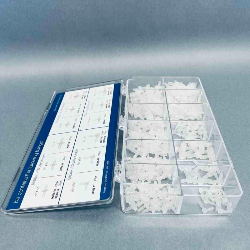 Chemglass Miniature Barbed Polypropylene Fittings Kit Includes Straight, Elbow, Tee, and Reducing Fittings 240 Pieces Other Fittings & Adapters Chemglass