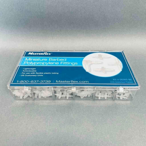 Chemglass Miniature Barbed Polypropylene Fittings Kit Includes Straight, Elbow, Tee, and Reducing Fittings 240 Pieces Other Fittings & Adapters Chemglass