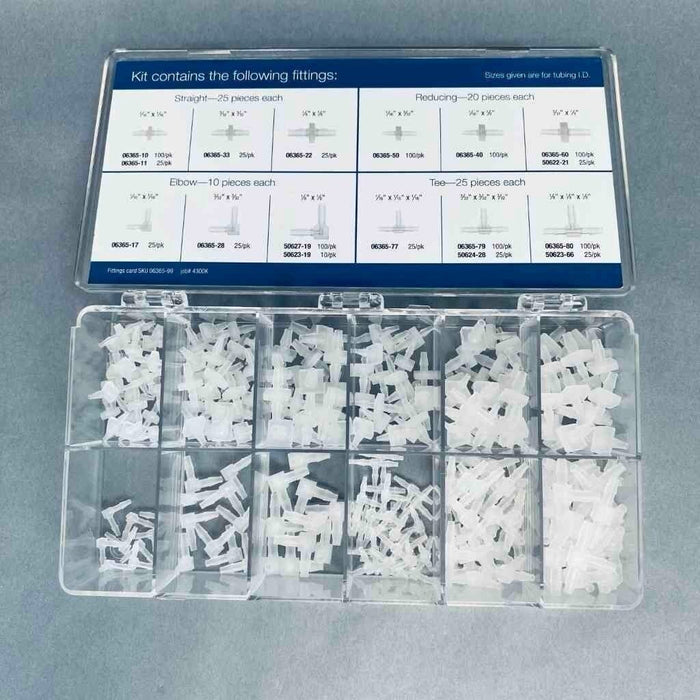 Chemglass Miniature Barbed Polypropylene Fittings Kit Includes Straight, Elbow, Tee, and Reducing Fittings 240 Pieces Other Fittings & Adapters Chemglass