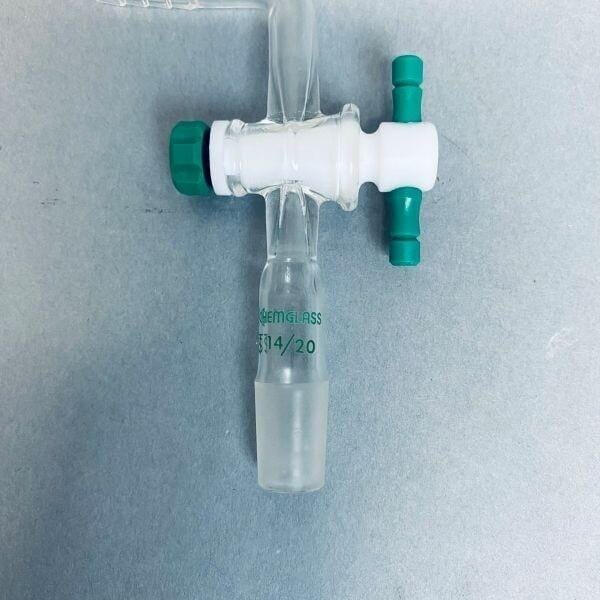 Chemglass Minum-Ware Flow Control Adapter 14/20 with PTFE Stopcock Jointed Glassware Chemglass