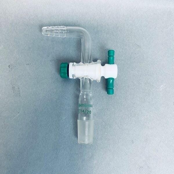 Chemglass Minum-Ware Flow Control Adapter 14/20 with PTFE Stopcock Jointed Glassware Chemglass