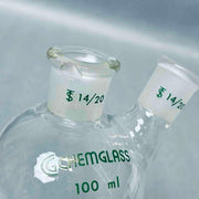 Chemglass Pear Shaped Flask 100 ml Heavy Wall 2-Neck CN-14/20 SN-14/20 - Lot of 4 Flasks Jointed Glassware Chemglass