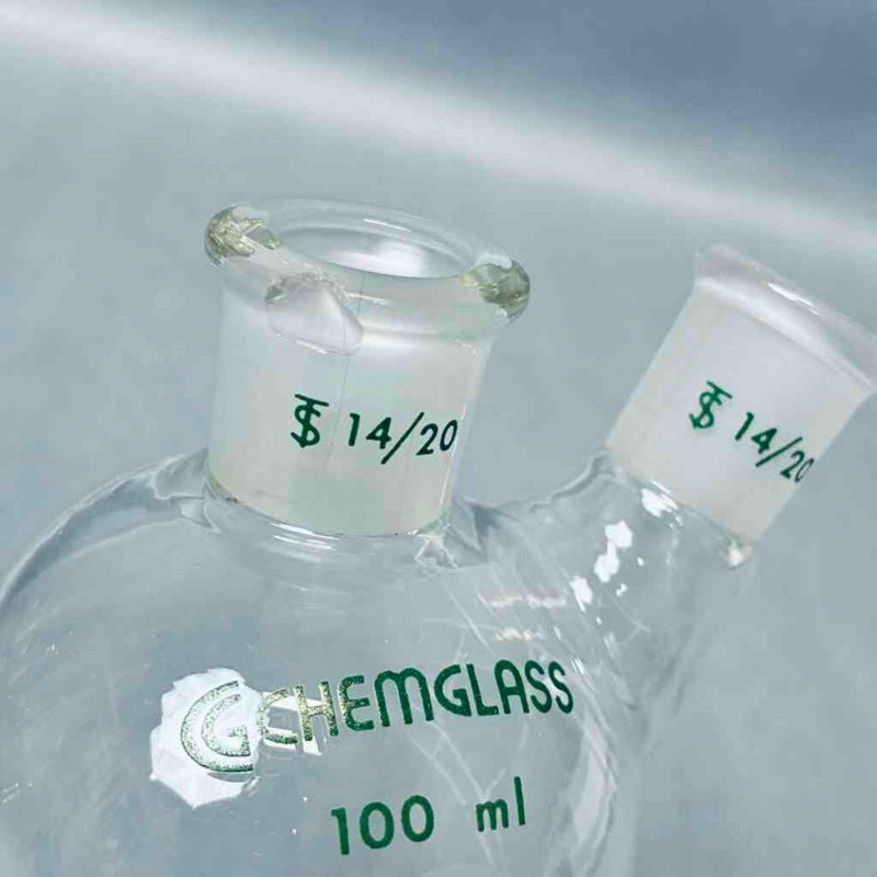 Chemglass Pear Shaped Flask 100 ml Heavy Wall 2-Neck CN-14/20 SN-14/20 - Lot of 4 Flasks Jointed Glassware Chemglass