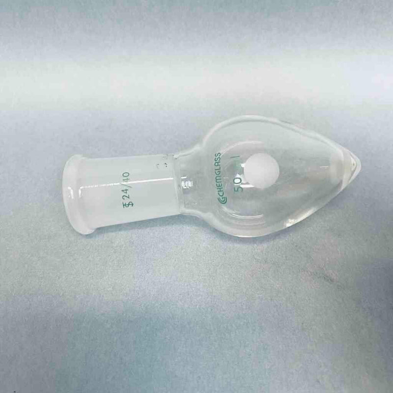 Chemglass Pear Shaped Flask 50 ml Heavy Wall 24/40 Outer Joint - Lot of 5 Flasks Jointed Glassware Chemglass