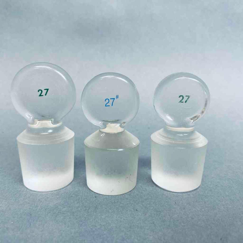 Chemglass Pennyhead Stopper #27 Solid Flask Length Lot of 3 Stoppers Jointed Glassware Chemglass