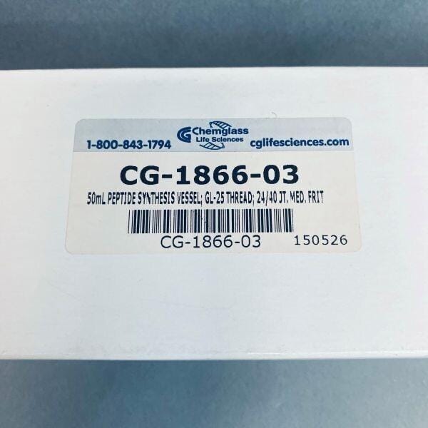 Chemglass Peptide Synthesis Vessel 50 ml 24/40 Joint GL 25 Medium Frit Glassware Chemglass
