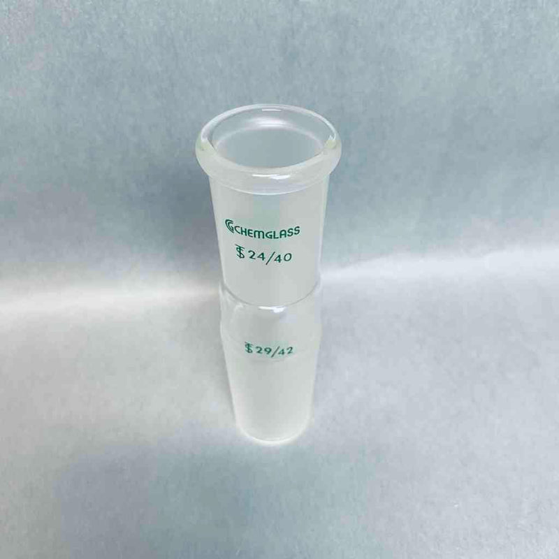 Chemglass Reducing Connecting Adapter 24/40 Outer to 29/42 Lower Inner Jointed Glassware Chemglass