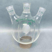 Chemglass Round Bottom 250 ml 3 Neck Flask 14/20 STJ Angled with Morton Indents Jointed Glassware Chemglass