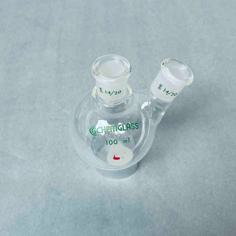 Chemglass Round Bottom Flask 100 ml 2-Neck CN-14/20 SN-14/20 - Lot of 5 Flasks Jointed Glassware Chemglass