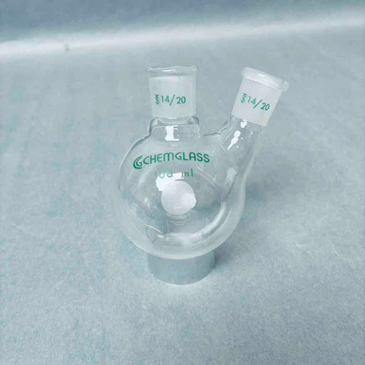 Chemglass Round Bottom Flask 100 ml 2-Neck CN-14/20 SN-14/20 - Lot of 5 Flasks Jointed Glassware Chemglass