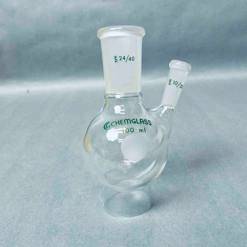 Chemglass Round Bottom Flask 100 ml 2-Neck CN-24/40 SN-10/30 - Lot of 4 Flasks Lab Flasks Chemglass