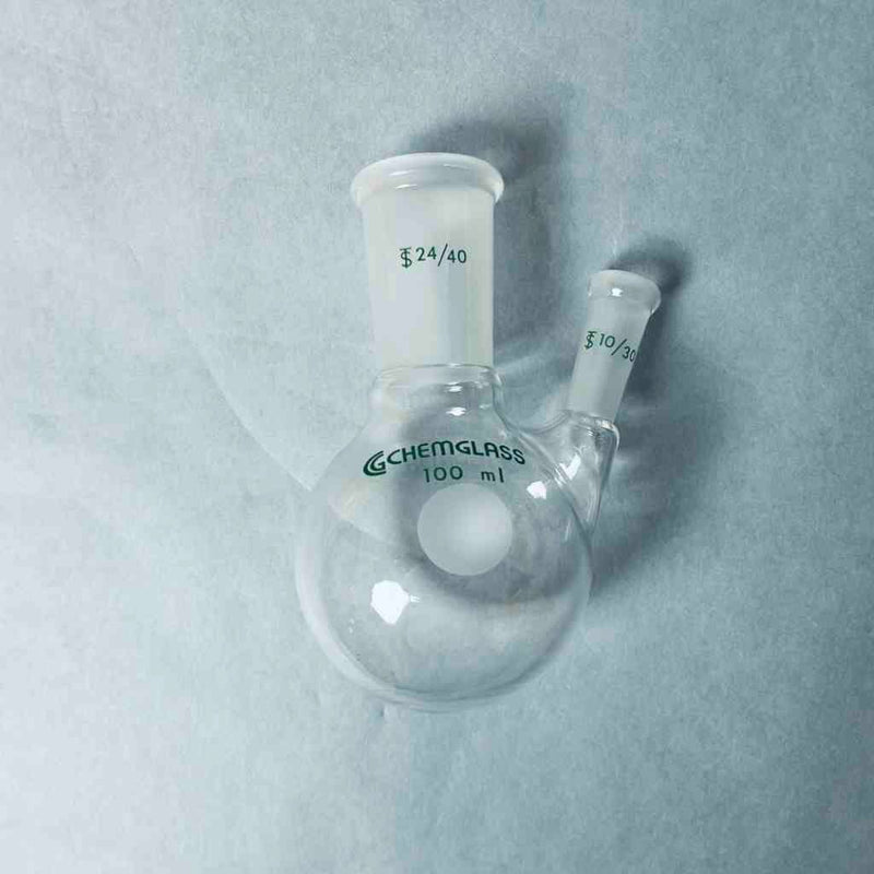 Chemglass Round Bottom Flask 100 ml 2-Neck CN-24/40 SN-10/30 - Lot of 4 Flasks Lab Flasks Chemglass