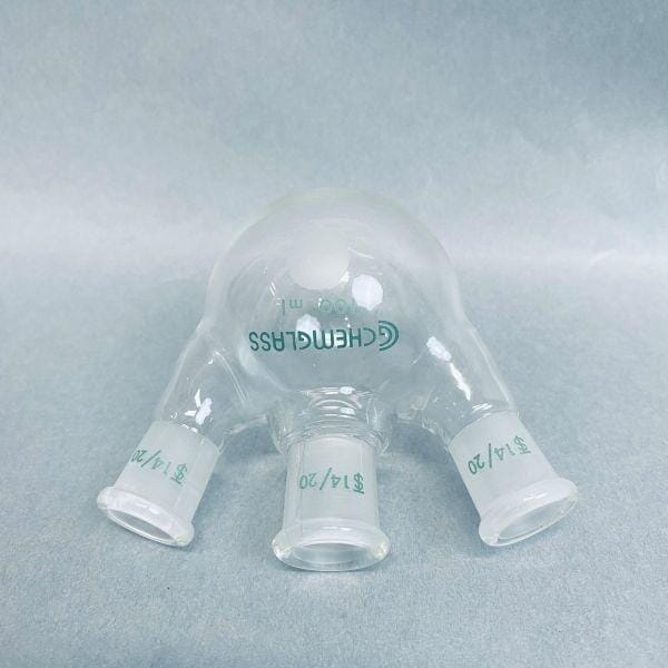 Chemglass Round Bottom Flask 100 ml 3 Neck Angled 24/40 Joints Jointed Glassware Chemglass
