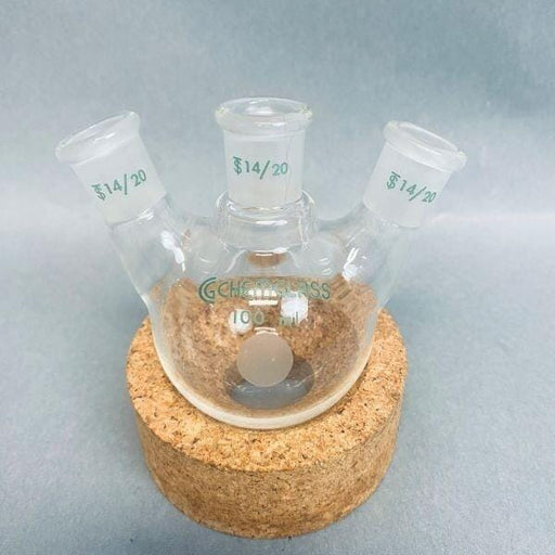 Chemglass Round Bottom Flask 100 ml 3 Neck Angled 24/40 Joints Jointed Glassware Chemglass