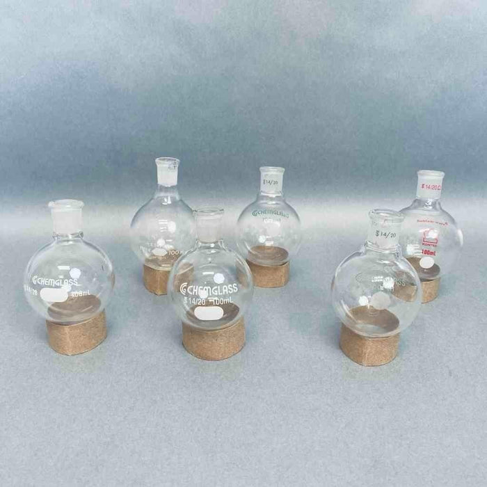 Chemglass Round Bottom Flask 14/20 Joint Assorted Lot of 12 Flasks Jointed Glassware Chemglass