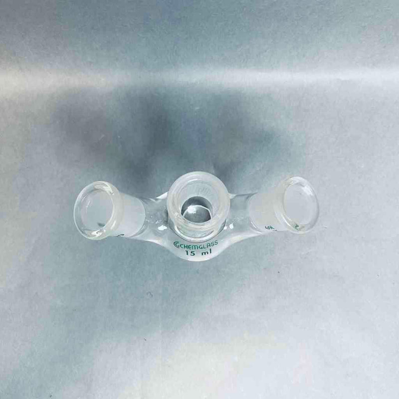 Chemglass Round Bottom Flask 15 ml Heavy Wall 3-Neck 14/20 Joints Angled Jointed Glassware Chemglass