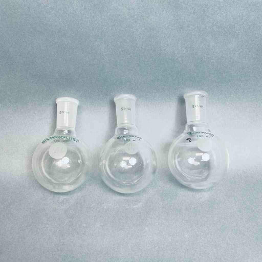 Chemglass Round Bottom Flask 200 ml Heavy Wall 24/40 Joint Lot of 3 Flasks Jointed Glassware Chemglass