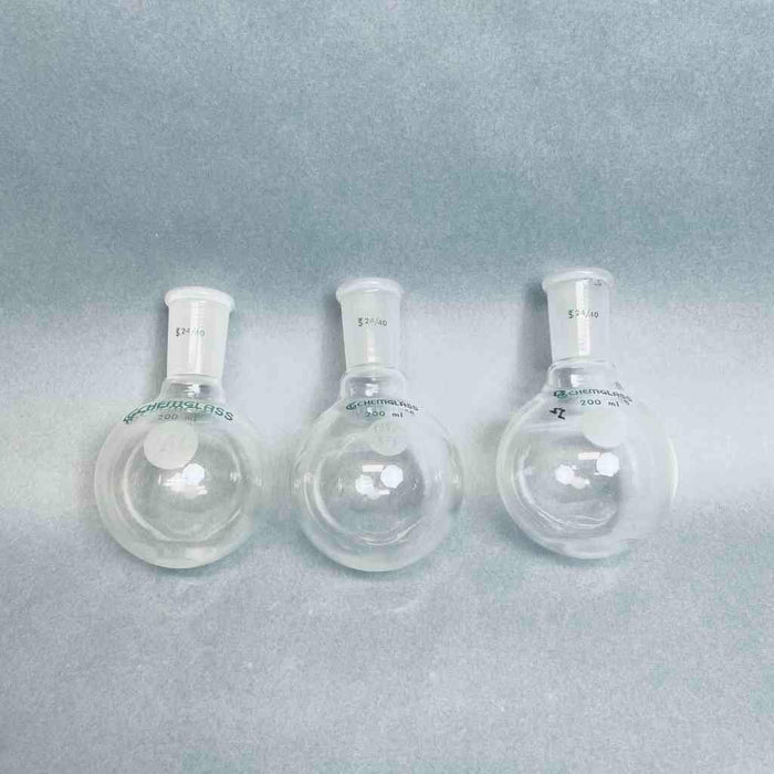 Chemglass Round Bottom Flask 200 ml Heavy Wall 24/40 Joint Lot of 3 Flasks Jointed Glassware Chemglass