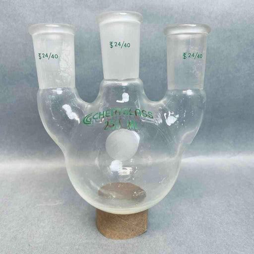 Chemglass Round Bottom Flask 250 ml 3-Neck 24/40 Joints Vertical Jointed Glassware Chemglass