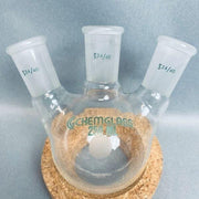Chemglass Round Bottom Flask 250 ml 3 Neck Angled 24/40 Joints Jointed Glassware Chemglass