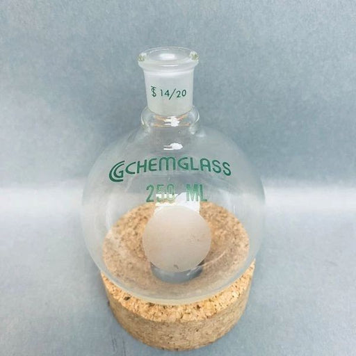 Chemglass Round Bottom Flask 250 ml Single Neck 14/20 Joint - Lot of 4 Flasks Jointed Glassware Chemglass
