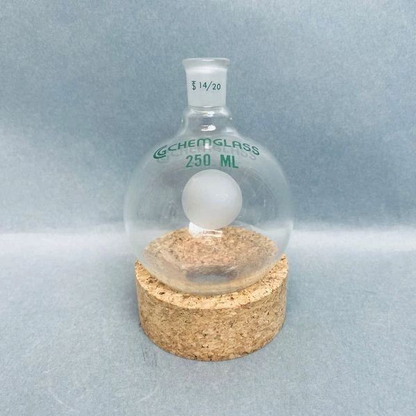 Chemglass Round Bottom Flask 250 ml Single Neck 14/20 Joint - Lot of 4 Flasks Jointed Glassware Chemglass
