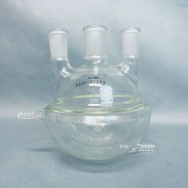Chemglass Round Bottom Flask 3 Neck 1000 ml 29/42 CN 24/40 SN Half Jacketed Jointed Glassware Chemglass