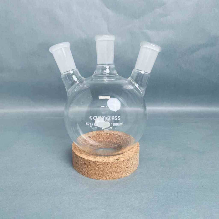 Chemglass Round Bottom Flask 3 Neck 1000 ml Angled with 24/40 Joints Jointed Glassware Chemglass