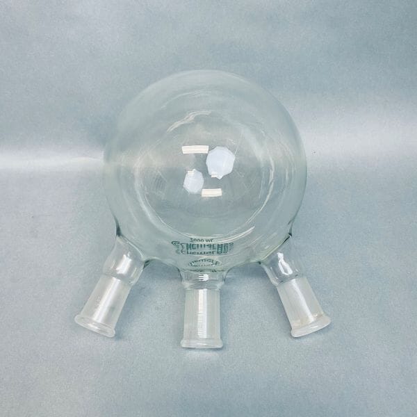 Chemglass Round Bottom Flask 3 Neck 2000 ml with 24/40 Joints Angled Glassware Chemglass
