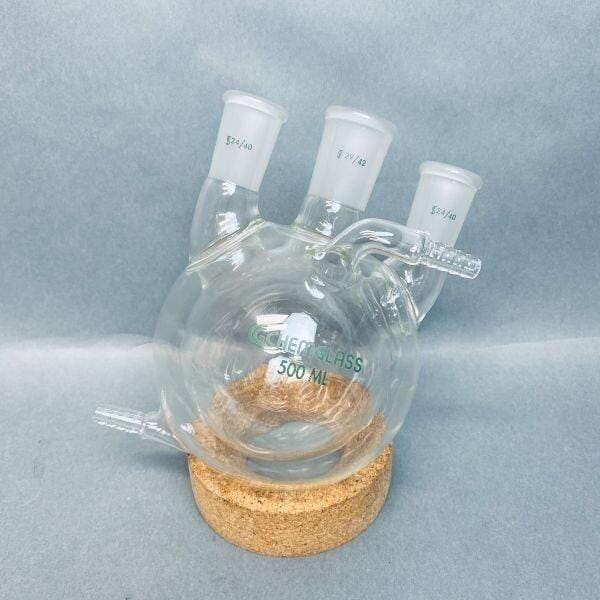 Chemglass Round Bottom Flask 3 Neck 29/42 CN 24/40 SN Heavy Wall 500mL Jacketed Jointed Glassware Chemglass
