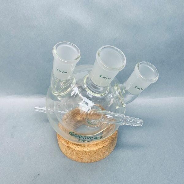 Chemglass Round Bottom Flask 3 Neck 29/42 CN 24/40 SN Heavy Wall 500mL Jacketed Jointed Glassware Chemglass