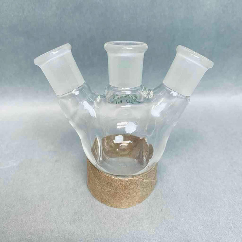 Chemglass Round Bottom Flask 50 ml 3-Neck 14/20 Joints Angled with Morton Indents Jointed Glassware Chemglass
