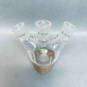 Chemglass Round Bottom Flask 50 ml 3-Neck 14/20 Joints Angled with Morton Indents Jointed Glassware Chemglass