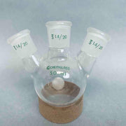 Chemglass Round Bottom Flask 50 ml 3 Neck Angled with 14/20 Joints Lot of 2 Flasks Jointed Glassware Chemglass