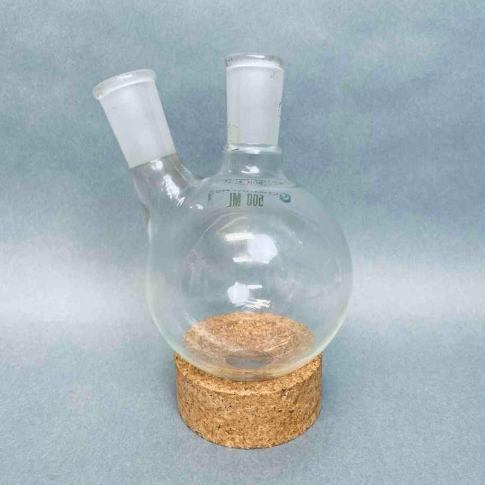 Chemglass Round Bottom Flask 500 ml 2 Neck Angled 24/40 Joints Jointed Glassware Chemglass