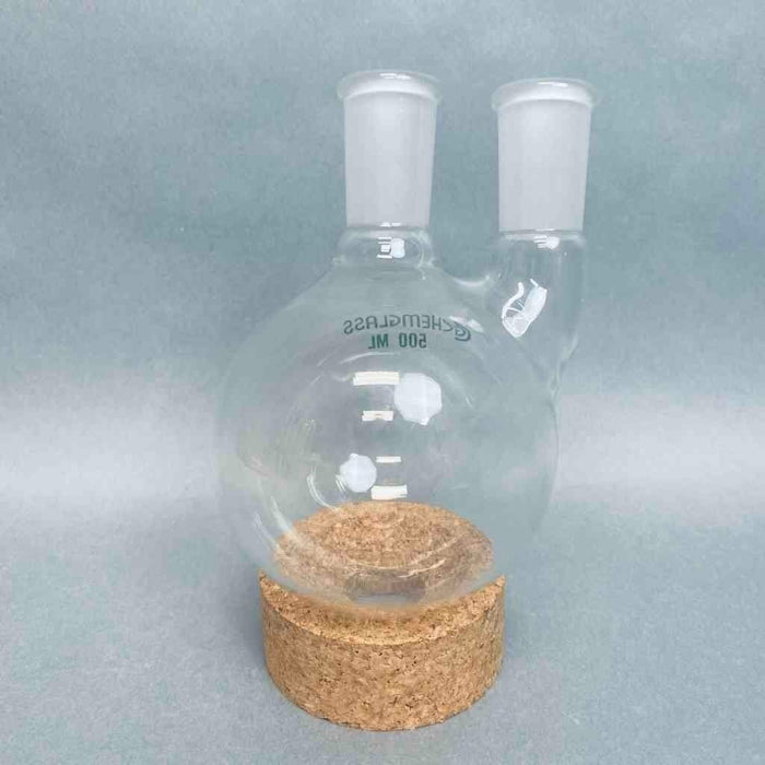 Chemglass Round Bottom Flask 500 ml 2 Neck Straight 24/40 Joints Jointed Glassware Chemglass