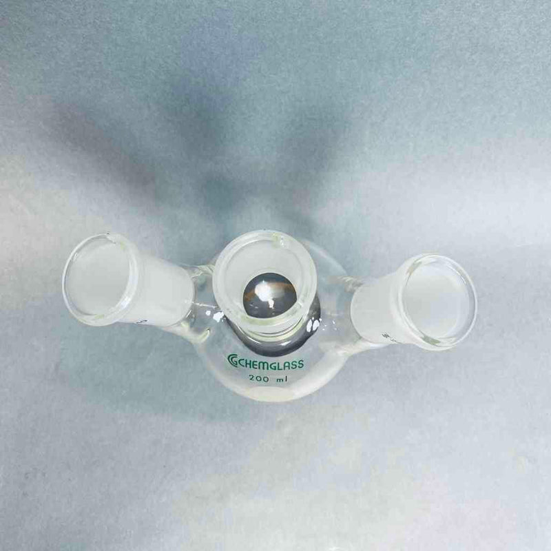 Chemglass Round Bottom Flask Heavy Wall 200 ml Angled 24/40 Joints Jointed Glassware Chemglass