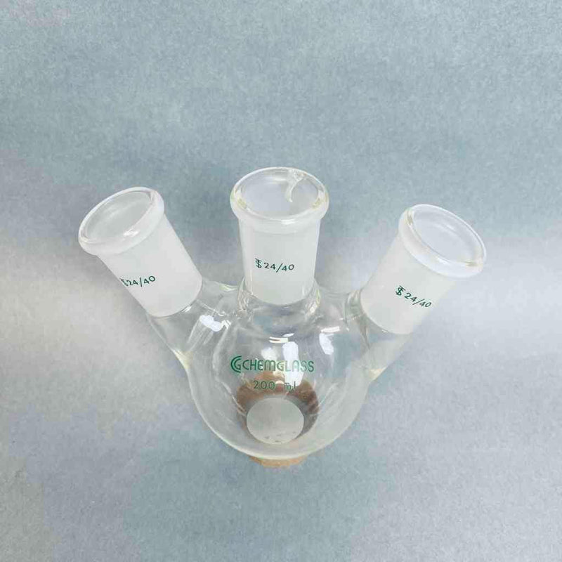 Chemglass Round Bottom Flask Heavy Wall 200 ml Angled 24/40 Joints Jointed Glassware Chemglass