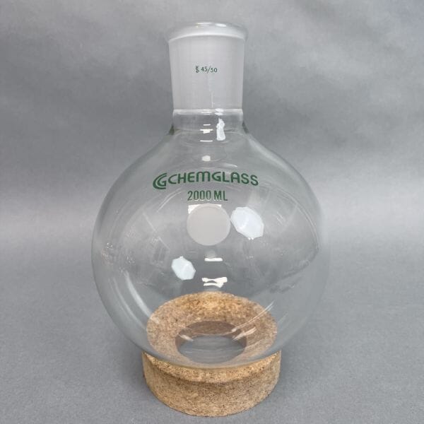 Chemglass Round Bottom Flask Single Neck 2000 ml with 45/50 Joint Glassware Chemglass