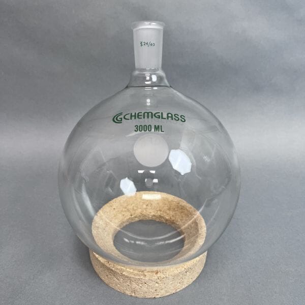 Chemglass Round Bottom Flask Single Neck 3000 ml with 24/40 Joint Glassware Chemglass