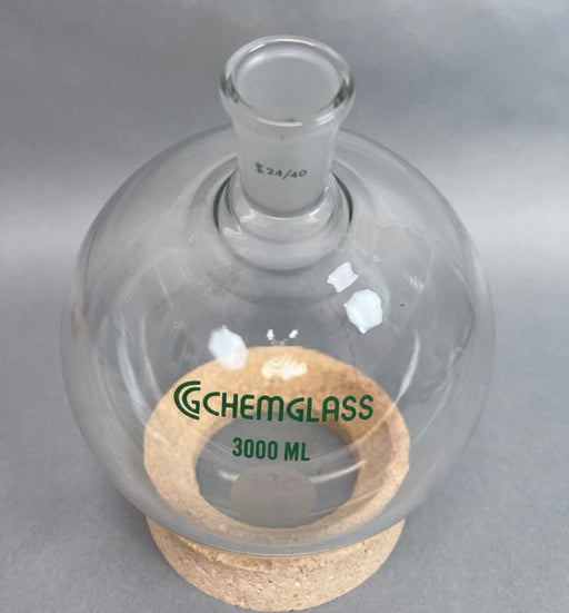 Chemglass Round Bottom Flask Single Neck 3000 ml with 24/40 Joint Glassware Chemglass