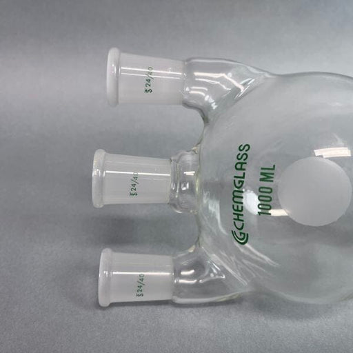 Chemglass Round Bottom Flask Three Neck 1000 ml with Stopcock Glassware Chemglass