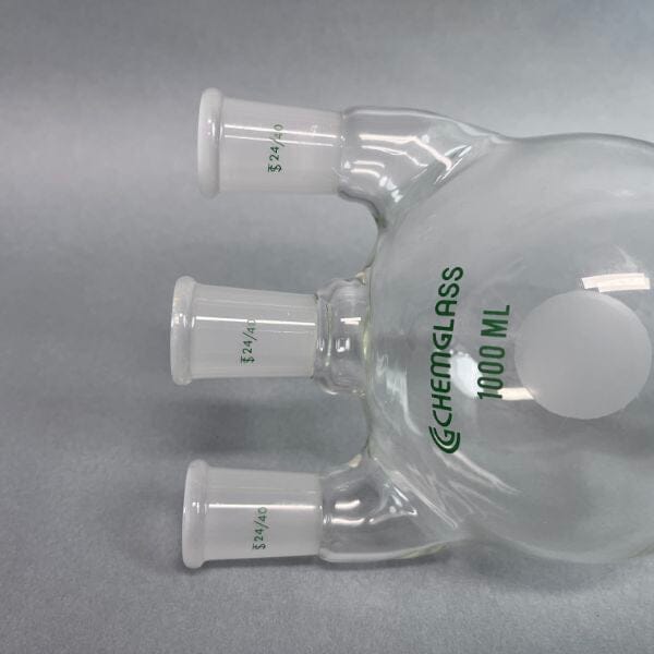 Chemglass Round Bottom Flask Three Neck 1000 ml with Stopcock Glassware Chemglass