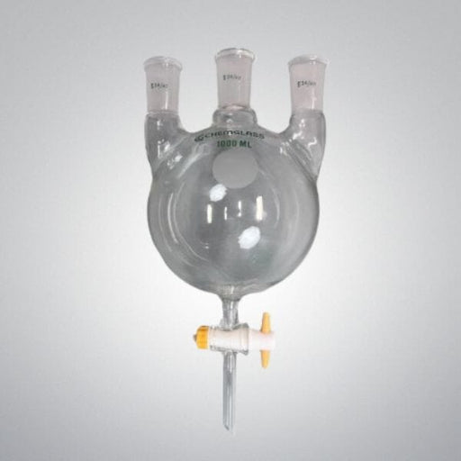 Chemglass Round Bottom Flask Three Neck 1000 ml with Stopcock Glassware Chemglass