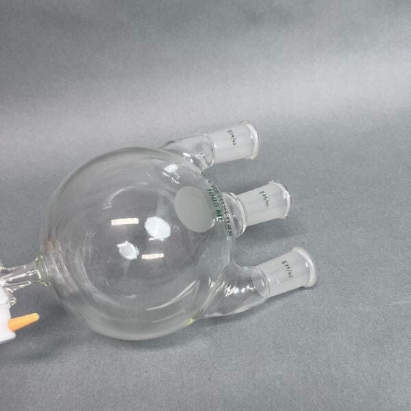 Chemglass Round Bottom Flask Three Neck 1000 ml with Stopcock Glassware Chemglass