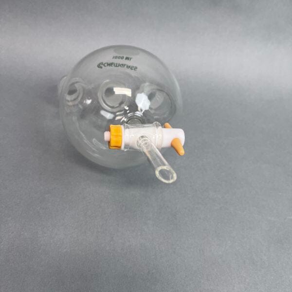 Chemglass Round Bottom Flask Three Neck 1000 ml with Stopcock Glassware Chemglass