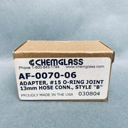 Chemglass Schlenk Airfree Adapter Style B 15 mm O-Ring Joint 11 mm Barb Lot of 2 Jointed Glassware Chemglass